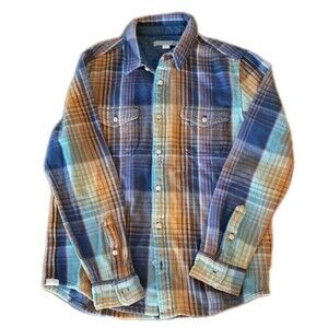 Outerknown Blanket Shirt Mens Large Blue Plaid Flannel Organic Cotton